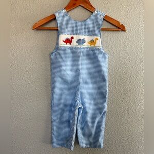 Anavini Hand Smocked Blue Checked Longall Dino Smock Size 24 Months Jon Jon